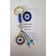 Hediyelik Nazar Boncuklu Modern Anahtarlık - Mavi 10,5 Cm