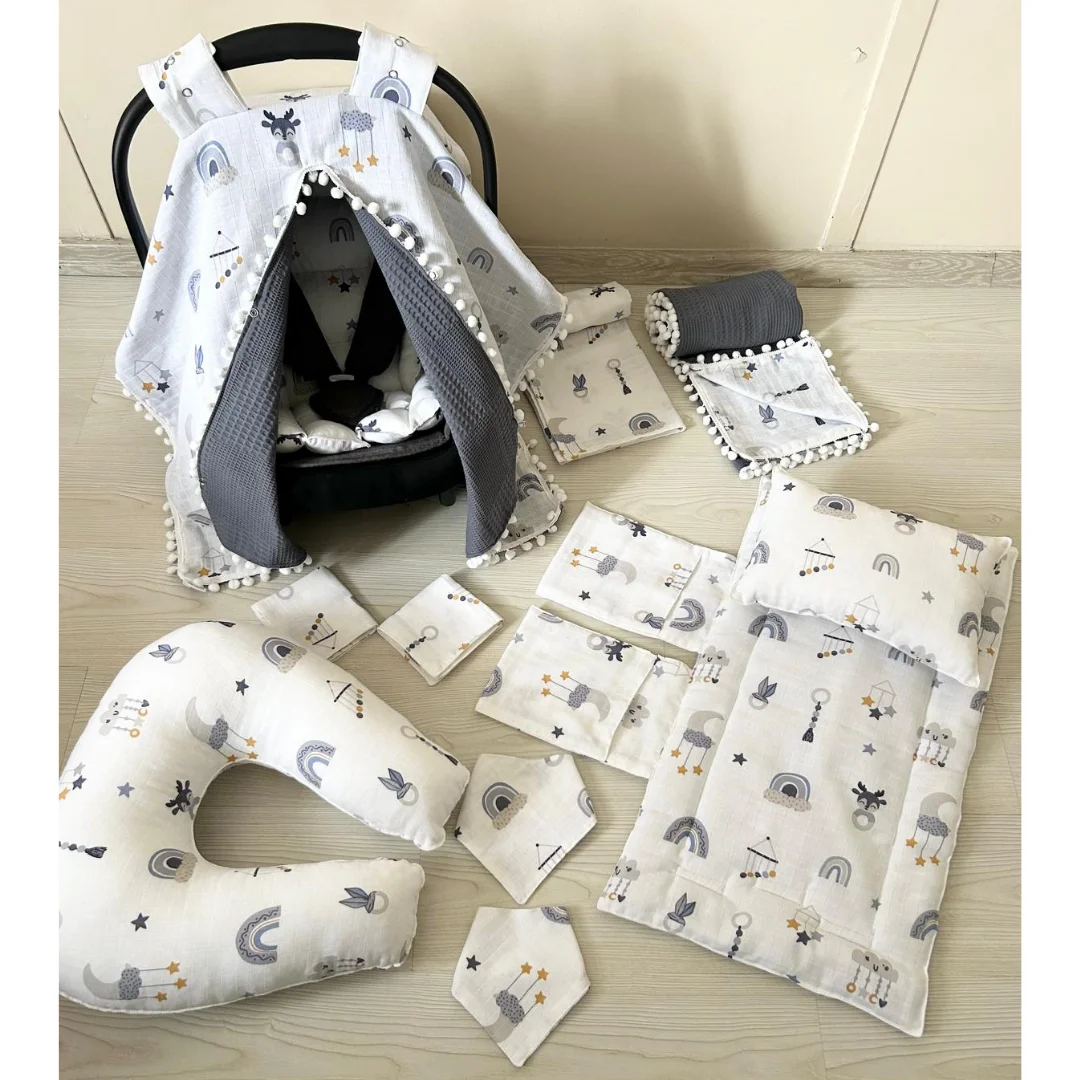 % 100 Pamuk 11 Parça Çift Taraflı Muslin Set Soft Çıngırak