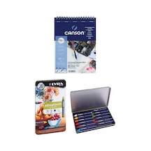 Canson Mix Media Pad Çok Amaçlı Resim Defteri A5 200 Gr 20 Sayfa Lyra Aquacolor Pastel Boya 12 Renk