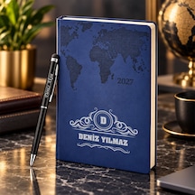 Bk Gift Kişiye Özel 378 Termo Deri Tarihli Ajanda & Siyah Touch Pen Tükenmez Kalem-14 Lacivert