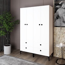 Kalender Dekor Silvia-1-1 Slv01, 4 Kapaklı, 4 Çekmeceli Gardırop