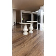 Wood Wooden Ahşap Beyaz Renk 2'li Set Fitilli Mantar Yan Sehpa Modern Fiskos / Zigon Sehpa Beyaz