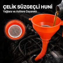 2.2 Litre Paslanmaz Çelik Süzgeçli Ve Spiralli Oto Yağ Hunisi Esnek Borulu Araç Bakım Hunisi