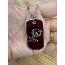 Bozkurt Temalı Metal Künye Kırmızı Renk Unisex Kolye Çok renkli
