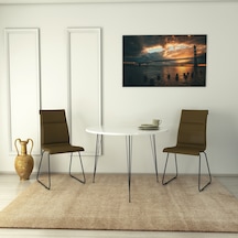 Pasific Home Sandalf Metal Ayaklı Yuvarlak Mutfak Masası Parlak Beyaz