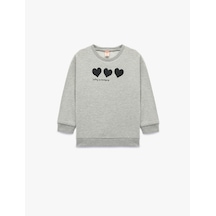 Koton Kalp Baskılı Uzun Kollu Bisiklet Yaka Pamuklu Sweatshirt Gri 6wmg10105ak Gri