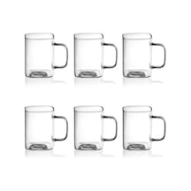 6 Adet Kare Cam Kupa Seti - Kulplu Isıya Dayanıklı Çay, Kahve, Espresso Ve Meşrubat Bardağı Takımı 230 Ml Açık Ahşap