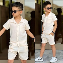 Ay Kids Erkek Çocuk Müslin Gömlek Şort Takım Yazlık Rahat Ve Şık Kombin Bej 11737-