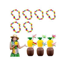 Tropikal Hawaii Parti Malzemeleri Kolye, Pipet, Bardak Seti "