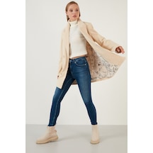 Lela Oversize Çift Düğmeli Cepli Uzun Bayan Kaban 6230058 Taş