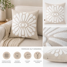 Flora 43x43 Cm Dekoratif Kırlent Kılıfı Kabartmalı Çiçek Desenli Modern Koltuk Yastık Kılıfı Bej
