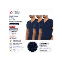 Yıldız Çamaşır Erkek Bambu V Yaka Kısa Kol Likralı Fanila Atlet 480-481-482 - 3 Adet Lacivert