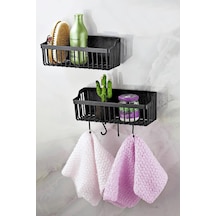 Yapışkanlı Plastik Banyo Rafı İkili Banyo Düzenleyici Duş Rafı Organizer Şampuanlık Siyah