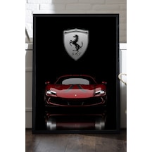 Ferrari 296 Gtb Siyah Ahşap Çerçeveli Poster, Dekoratif Araba Duvar Tablosu