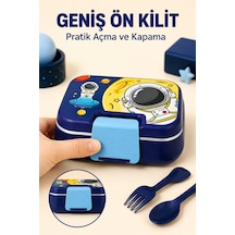 Happi Astronot Paslanmaz Çelik Bölmeli Beslenme Kutusu 1030 Ml Çatal Kaşık Dahil Lacivert