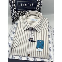 Klasik Kısa Kol Keten Cotton Nefes Alan Kumaş Hediye Kutulu Erkek Gömlek Fs-004571 - Kahverengi-3294
