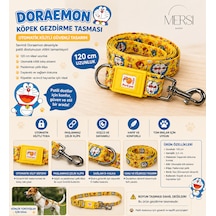 Doraemon Desenli Otomatik Kilitli Köpek Gezdirme Tasması 120 Cm Paslanmaz Çelik Klipsli Pet Tasma Limon Sarısı