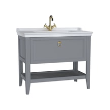 62184 VitrA Valarte Tek Çekmeceli Etajerli Lavabo Dolabı, 100 Cm, Mat Gri Lavabo Dahil-krom Kulplu Diğer