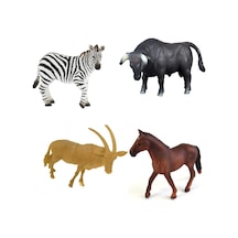 Dörtlü Vahşi Hayvanlar Seti Zebra Dağ Keçisi At ve Boğa Figür Set