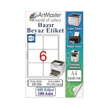 A4 Hazır Beyaz Etiket 99.1x93.1mm 100 Sayfa 1 Paket 6 Lı Kendinden Yapışkanlı Fotokopi Lazer İnkjet Kağıdı Yazıcılarla