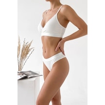 Kadın Ekru Çıkarılabilir Pedli Fitilli Dantelli Bralet Takımı Çok Renkli