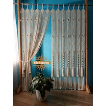 Mavi Boncuk Detaylı Makrome Perde Ekru