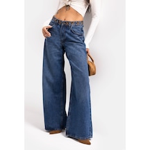 Kadın Mavi 2w6-5 Palazzo Fit Kemer Detaylı Özel Tasarım Denim Jean