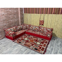 Coton Şark Köşesi Minder Kilim Konsept Kırmızı