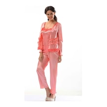 Nar Çiçeği Saten Pijama Takımı Renkli