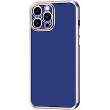 Kilifone - İphone 12 Pro Max Uyumlu Kılıf Kenarları Parlak Altın Renkli Silikon Bark Kapak - Lacivert - T20667