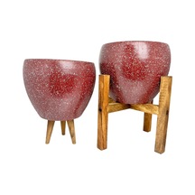 Bitki Tasarımı Ev Dekorasyon Bordo Granit Toprak Saksı Saksılık Salon Çiçeklik İkili Set 3 Ayaklı- 4 Ayaklı- 15 CM