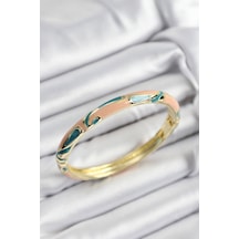 Mineli Pirinç Krem Ve Yeşil Mermer Motifli Gold Renk Kadın Kelepçe - Tj-bb7399 Diğer