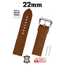22mm Kahverengi Leopar Desenli Spor Hakiki Deri Saat Kordonu Kayış Akıllı Pimli Gümüş Toka