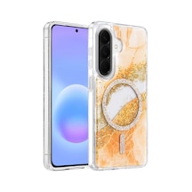 Onegif Samsung Uyumlu Galaxy A56 Lotus Simli Magsafe Kapak - Turuncu