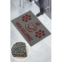 Kahve Bardağı Logolu Kafe Iş Yeri Kıvırcık Paspas Gri
