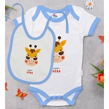 Bk Kids Super Hero Tasarımlı Mavi Bebek Body Zıbın Ve Mama Önlüğü Çok Renkli