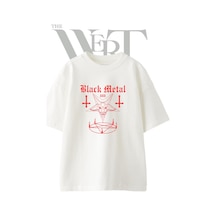 Thewert Black Metal Baphomet Tasarım Baskılı Ünisex Beyaz Oversize T-shirt