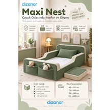 Dizanor Yeni Nesil Maxi Nest %100 Sünger Ve Yıkanabilir Fermuarlı Kumaşa Sahip Bebek, Çocuk Ve Genç Montessori Karyola Baza Ve Başlık Yatağı Seti - Yeşil - Bej - 140 X 200