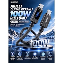 Remax Suxien Rc-c069 100w Pd Dijital Ekranlı Type-c To Type-c Hızlı Şarj Ve Data Kablosu 1.2 Metre Siyah