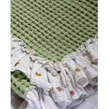 Waffle Kumaş Müslin Fırfır Detaylı Örtü 90x100 CM Pamuk Yumuşacık ve Çok Amaçlı Yeşil