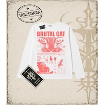 Tarzsokak Gotik & Grunge Streetwear Brutal Cat Long Sleeve Beyaz