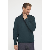 Tudors Slim Fit Dar Kesim Tam Balıkçı Yaka Desenli Yeşil Erkek Triko Triko Kazak-29717-yeşil Yeşil