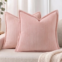 Kadife Yastık Kılıfları 45 X 45 Cm 2'li Set - Oturma Odası, Yatak İçin Geniş Kenarlıklı Çizgili Kırlent Kıl Diğer