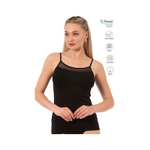 Özkan Underwear Özkan 26819 Kadın Pamuklu Modal Tül Detaylı İnce Askılı Atlet Siyah