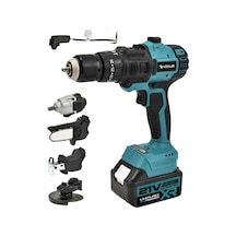 Assur 21v Şarjlı 6 Başlıklı Set, Kömürsüz Motor, Vidalama Testere Tilki Kuyruğu Taşlama Somun Sökme Hava Pompası, 2.0ah Çift Akü, Metal Şanzıman, Mavi Asr1016