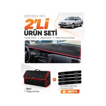 Toyota Carına E T190 Airbagsiz 1992-1997 Uyumlu Torpido Örtüsü + Deri Çanta Seti - Siyah Kırmızı