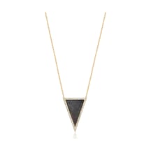 Zirkon Taşlı Pırlanta Montür Altın Kaplama Ortası Siyah Sedef Taşlı Gümüş Kolye Gold - Rose Gold - Gümüş