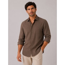 Slim Fit Uzun Kol %100 Keten Nefes Alabilen Kumaştan Hediye Kutulu Erkek Gömlek Fs-004170 - Kahverengi-3265