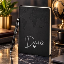 Bk Gift Kişiye Özel 378 Termo Deri Tarihli Ajanda & Siyah Touch Pen Tükenmez Kalem-12