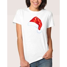 Watercolor Christmas Hat Kadın Beyaz Tshirt